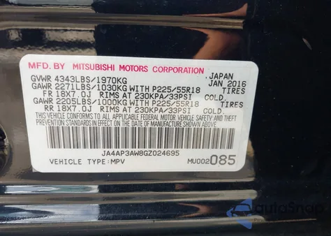 2016 Mitsubishi Outlander Sport 2.4 Es from USA, damaged, VIN JA4AP3AW8GZ024695